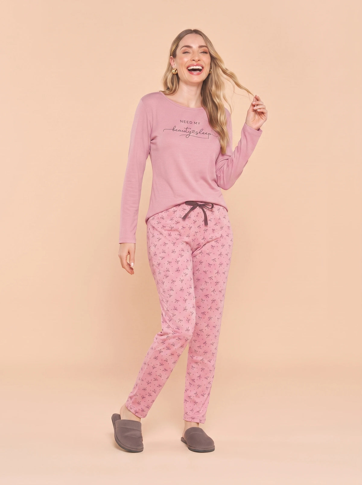 Pijama Longo Feminino Ribana Canelada Floral