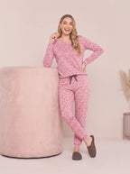 Pijama Longo Feminino Ribana Canelada Floral Completo