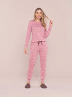 Pijama Longo Feminino Ribana Canelada Floral Completo