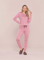 Pijama Longo Feminino Ribana Canelada Floral Completo