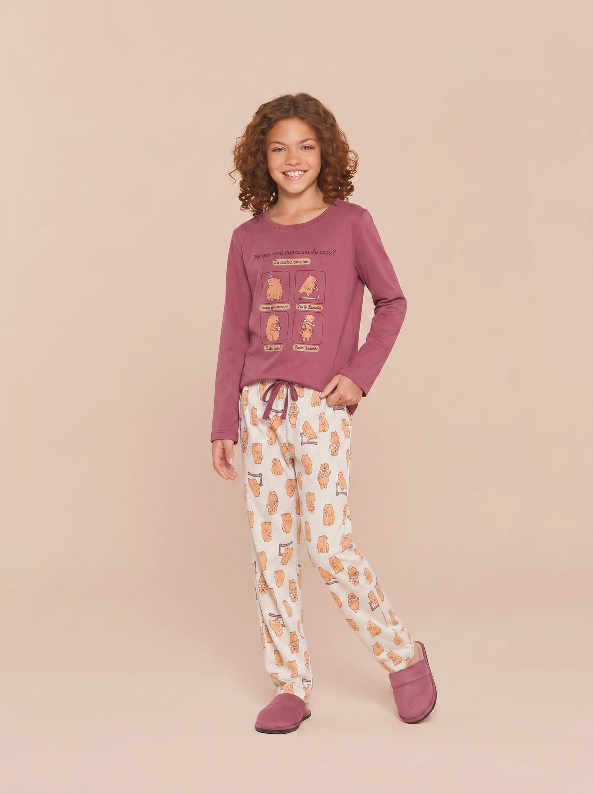 Pijama Longo Infantil Algodão Capivara
