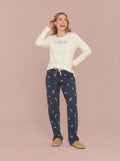 Pijama Longo Feminino Malha Peletizada Azul/OFF