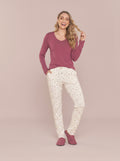 Pijama Longo Feminino Viscolycra Bordo/floral