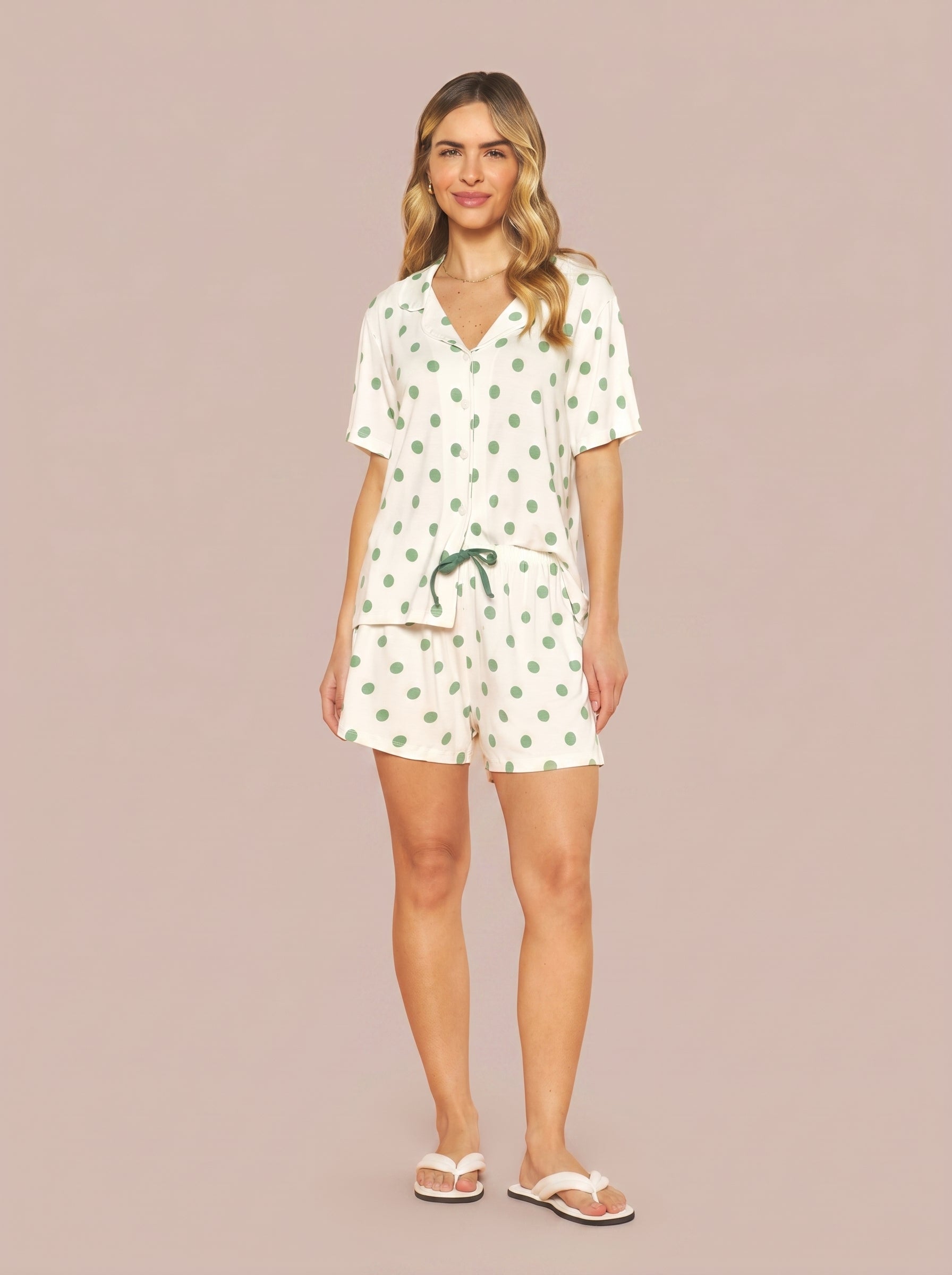 Pijama Camisaria Viscolycra Poá